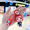 Red rubber strap keychain with a Rick Sanchez character doll and a peach charm. - Wine Red Scientist (B208-5) / Single Piece
