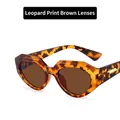 Retro irregular sunglasses in leopard tortoiseshell frame with tea lenses and gold trim - Leopard / Brown