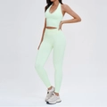 Ensemble de yoga 2 pièces vert menthe sans couture avec brassière et legging taille haute - L / Haut Et Bas / Soutien-gorge de sport + Leggings / Vert Herbe à Poux