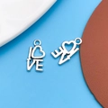 Silver LOVE charms with heart-shaped O for DIY jewelry making and bracelets - 1pc Antique Silver Love Letters 15x8mm