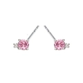 Pendientes de botón redondos minimalistas con circón rosa y baño de plata - Oro Blanco Circonita Rosa