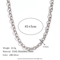 Polished silver 316L stainless steel wide link chain necklace, 45+5cm length - 6.9mm Cross Chain (45+5cm)