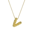 Golden balloon bubble initial V pendant necklace with textured surface for women - Necklace V