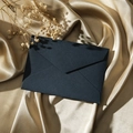 Detail of dark blue textured linen envelope on elegant gold silk with dried flowers - 1pc Linen Blue Envelope (Short Lid) / Blue