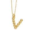 Polished gold initial V pendant necklace with spherical beaded design on fine chain - Letter V