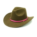 Close-up of a dark brown felt cowboy hat featuring a vibrant pink leather belt buckle - M (56-58cm) / Army Green