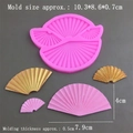 Pink silicone mold featuring four sizes of Chinese folding fan shapes for fondant crafts - 4-Grid Mixed Size Fan Mold / Pink