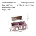 Purple wooden storage box with glass lid and 2 compartments for tea or jewelry - 2 Compartments / Light Purple
