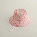 Detailed top view of pink kids sun hat with colorful sea life prints and adjustable cord - 50-54cm (Adjustable 3-10 Years) / Pink Undersea World