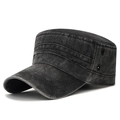 Faded black washed denim cadet cap featuring retro texture and reinforced stitching - Adjustable / Black