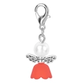 Angel wing charm with white pearl and red body featuring a silver lobster clasp - Red