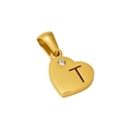 Detail of gold heart pendant with letter T engraving and sparkling rhinestone accent - Letter T