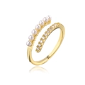 Geometric open ring in 18K gold plated copper with white pearls and clear zircon stones - Adjustable Open / Pearl Zircon Double Row-12515