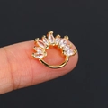 Gold plated nose ring with marquise cut zircon stones shown on fingertip for scale - Style 7 / Gold