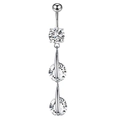 Silver navel ring featuring three vertically aligned brilliant-cut cubic zirconia stones - Silver with 3 Zircons