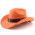 Detail of orange suede cowboy hat with black decorative band and metal studs - M (56-58cm) / Orange