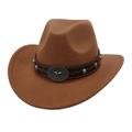 Brown western cowboy hat with leather band, turquoise beads and star metal buckle - One Size / Khaki (Bronze Star)