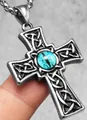 Ciondolo croce celtica gotica con occhio di drago blu e catena in argento vintage - Croce con Occhio Blu (Senza Catena)