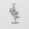 Silver plated Cupid pendant with bow details on a retro stainless steel necklace chain - HM09-Cupid / Silver