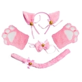 Set cosplay da gatto in peluche rosa con orecchie, zampe, collare e coda su bianco - Set da 5 pezzi / Rosa