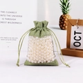 Grass green drawstring pouch with a clear mesh window for jewelry and gift storage - Light Green