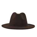Close-up of a classic dark brown wool felt fedora hat featuring a wide flat brim and belt - Adult 56-60cm / Thickened Hardened Coffee