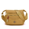 Bolso bandolera de nailon multicapa caqui con correa ajustable y cremalleras doradas - Oro Oscuro