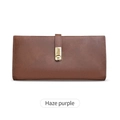 Minimalist long bifold wallet for women in matte haze purple leather with metal buckle - Haze Purple