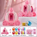Washable children's nail art set featuring pink pumpkin carriage printer and colorful polish - Sweet Princess Pumpkin Carriage Nail Machine