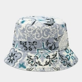 Detail of classic sun hat with blue vintage tile pattern and fine stitching quality - Light Blue Gray White Tile Pattern Style (14#色)