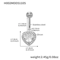 Silver stainless steel belly button ring with a heart shaped zircon pendant in a polished finish - H002-Heart / 1.55x11.4mm / Steel
