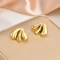 Elegant 18K gold-plated shell-shaped stud earrings on champagne silk background - EH607-Fan Scallop Shell