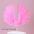 Adorno de pastel con alas de plumas rosas para fiesta de hadas, de 21,5cm por 18,2cm - Alas de Ángel de Plumas Rosas
