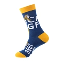 Mid-calf cotton sock in blue and yellow featuring white TIGER 1986 letter graphics - 893 Tiger Blue