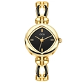 Elegant gold alloy bangle watch for women with black triangular dial and hollow chain band - Gold Case Dark Blue Dial Black Accents