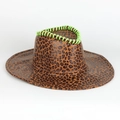Fashionable leopard print western cowboy hat with neon green stitched edge trim - Light Coffee Leopard