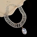 Luxurious silver multilayer rhinestone necklace with a large teardrop crystal pendant - Silver Water Drop Necklace (107#)