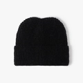 Bonnet en maille noire épaisse pour l'hiver avec texture côtelée et bord replié chaud - Noir