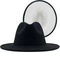 Macro detail of wide-brim felt fedora hat featuring black top and white underside contrast - Black (White Lining)