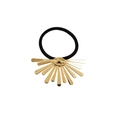 Detail view of black elastic hair tie with a gold metal sun and eye motif charm - Gold Sun Eyes