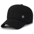 Men's winter black wool baseball cap with ear flaps and mountain metal logo - Adjustable / Mountain Label Black