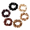 6-pack of satin scrunchies in neutral earth tones including black and champagne silk fabric - Medium Size Set of 6 / Multicolor