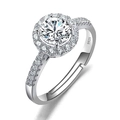 S925 sterling silver adjustable halo ring with round brilliant cut zircon stones - Adjustable Open / Classic Round 1ct