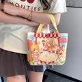 Mini canvas tote bag with cute ice cream shop cartoon print and yellow handles - Summer Ice Drink