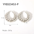 Silver twisted hollow hoop earrings in 18K gold plated stainless steel, large size - Large Croissant Style (YYE023453-P)
