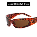 Leopard print sunglasses with brown lenses and silver crescent moon logo on the frame - Leopard Full Tea