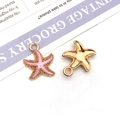 Pink enamel starfish charms with gold plating and hanging loops for DIY jewelry - Pink Starfish