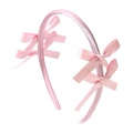 Serre-tête en satin rose avec nœuds doux de style ballet pour bébés et filles - Rose