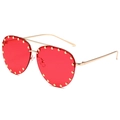 Classic aviator sunglasses with gold metal frame, red lenses and rivet details - Gold Frame Red Lenses