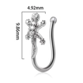 Silver gecko nose cuff with sparkling cubic zirconia crystals, sized 9.86mm by 4.92mm - Lizard White Zirconia